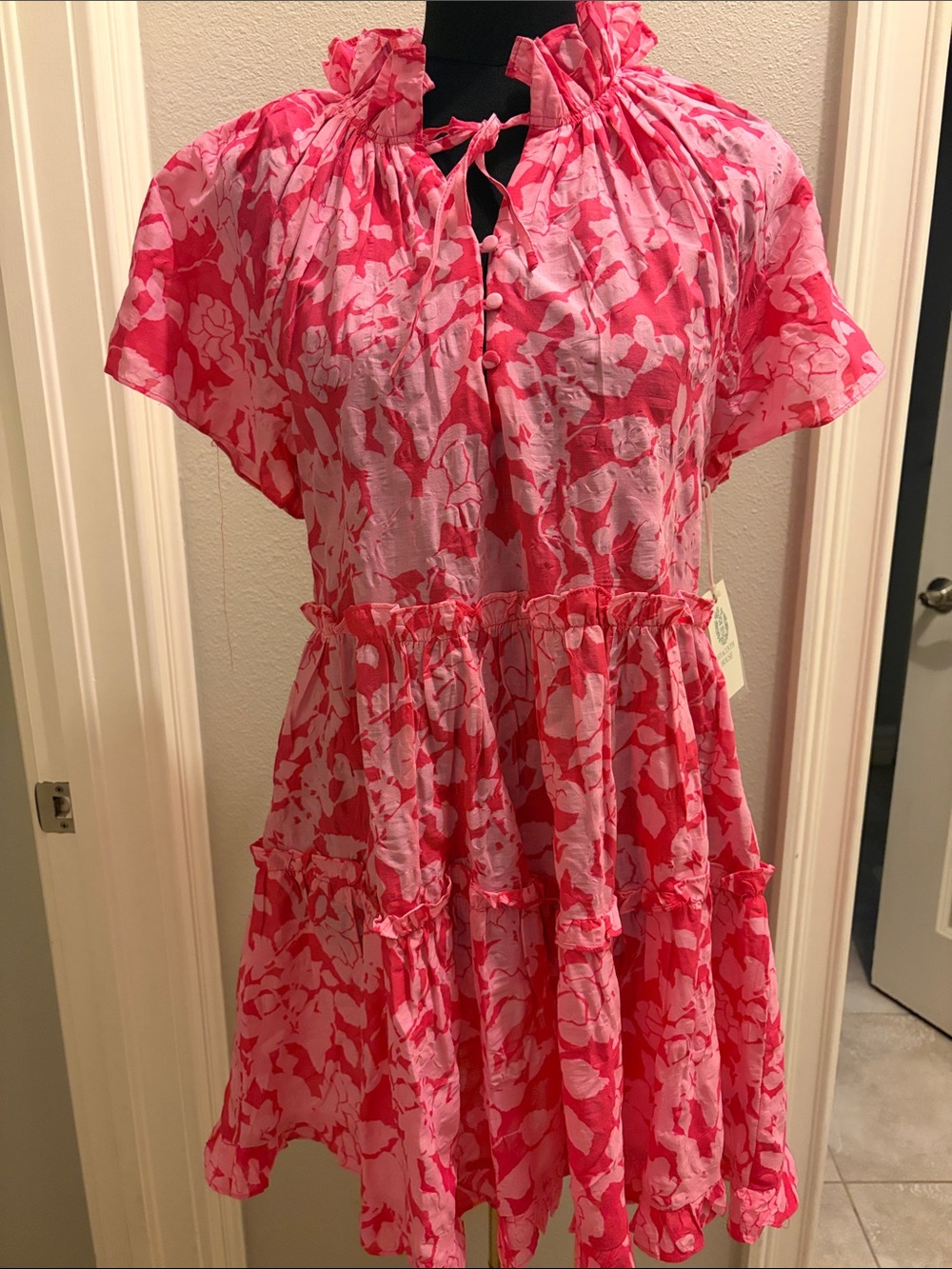 Tuckernuck Hyacinth House Pink Floral Ruffled Tiered Thea Dress NEW XXS